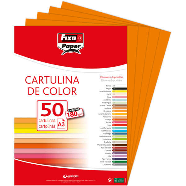 CARTULINA 180G.A3 NARANJA PAQ.50u-0