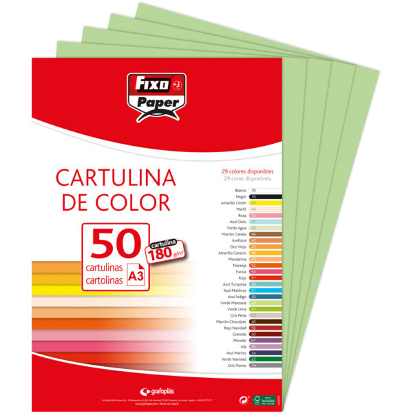 CARTULINA 180g A3 VERDE MANZANA PAQ.50u-0